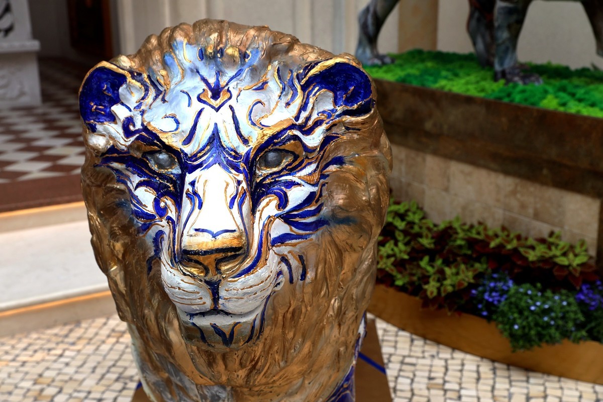 澳.门美高。梅大堂内石狮