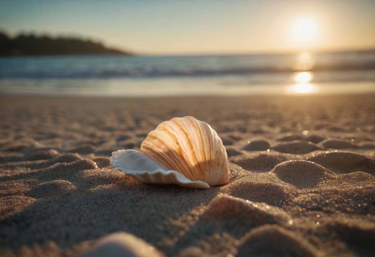 晨曦中海螺与海洋的密语
