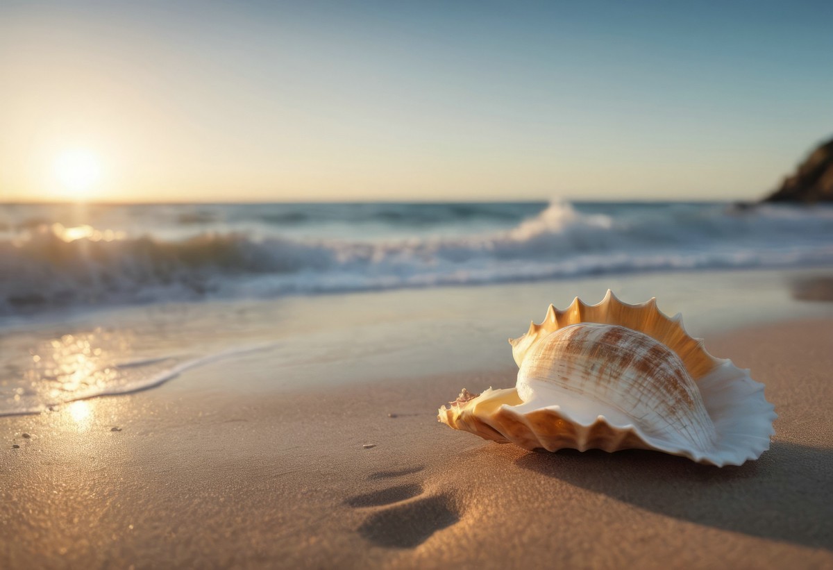 晨曦中海螺与海洋的密语