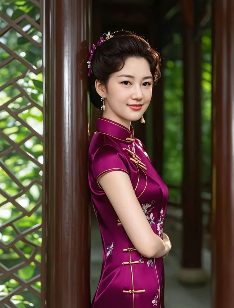 紫红旗袍