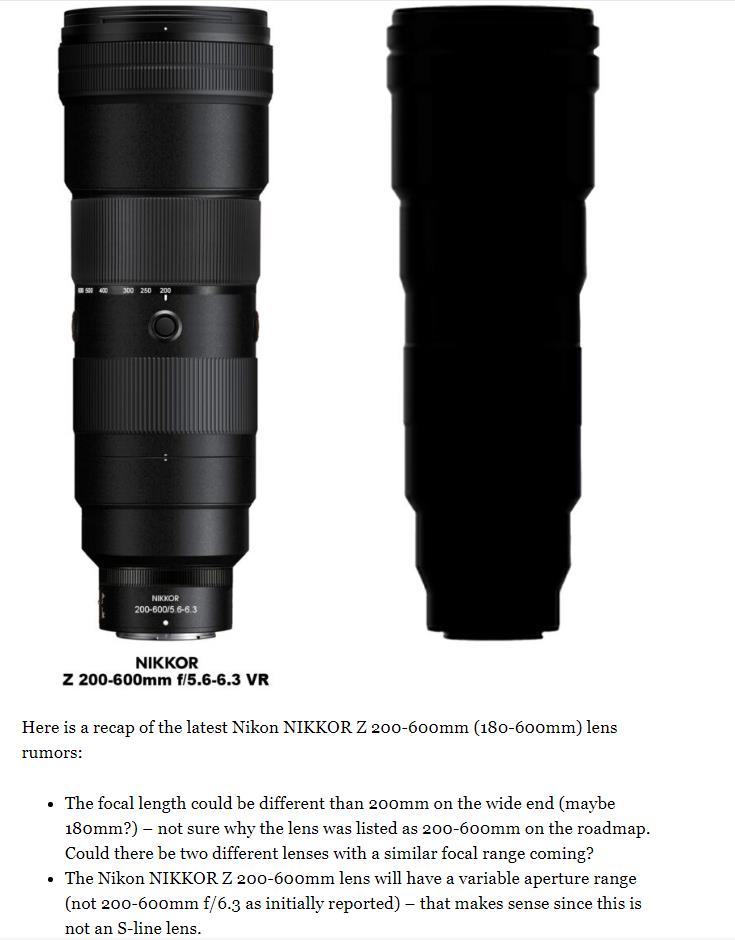 尼康NIKKOR Z 200-600mmF5.6-6.3 VR镜头，6或7月发布，非S-line则便宜。