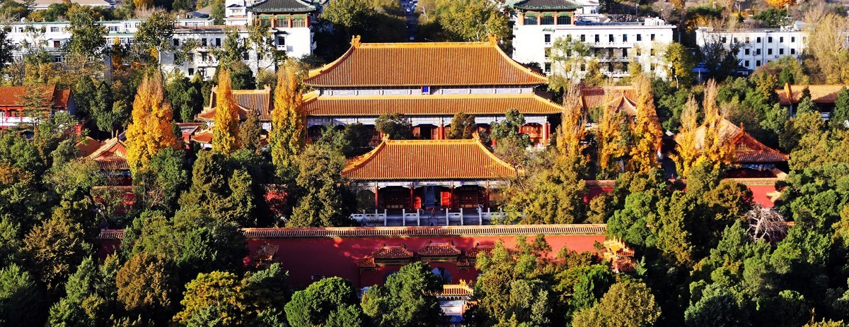 在景山顶鸟瞰京城秋景