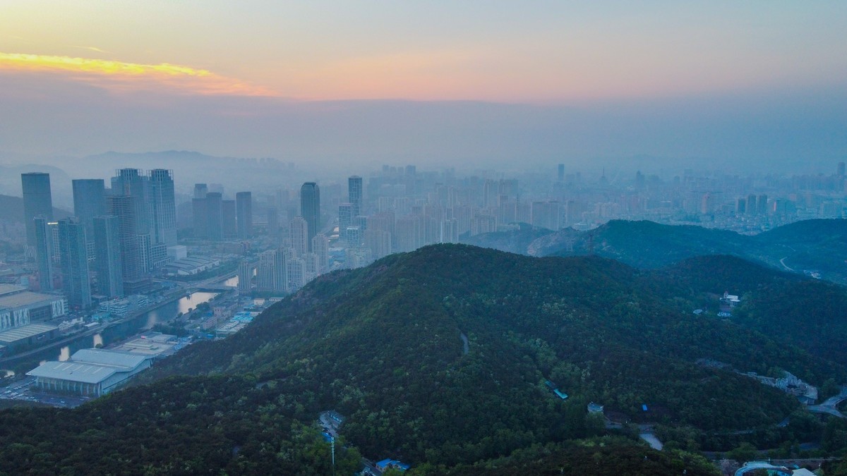 航拍星海湾平流雾
