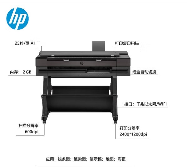 hp惠普绘图仪T230/T650/T830/T850/T950/T1600/T1700工程打印机A2A1A0B0幅面（原厂保修