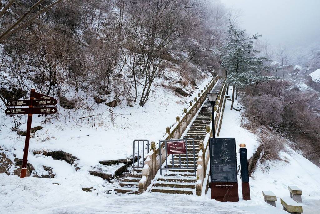 陕西渭南：雪中登华山北峰 看北国靓丽风光