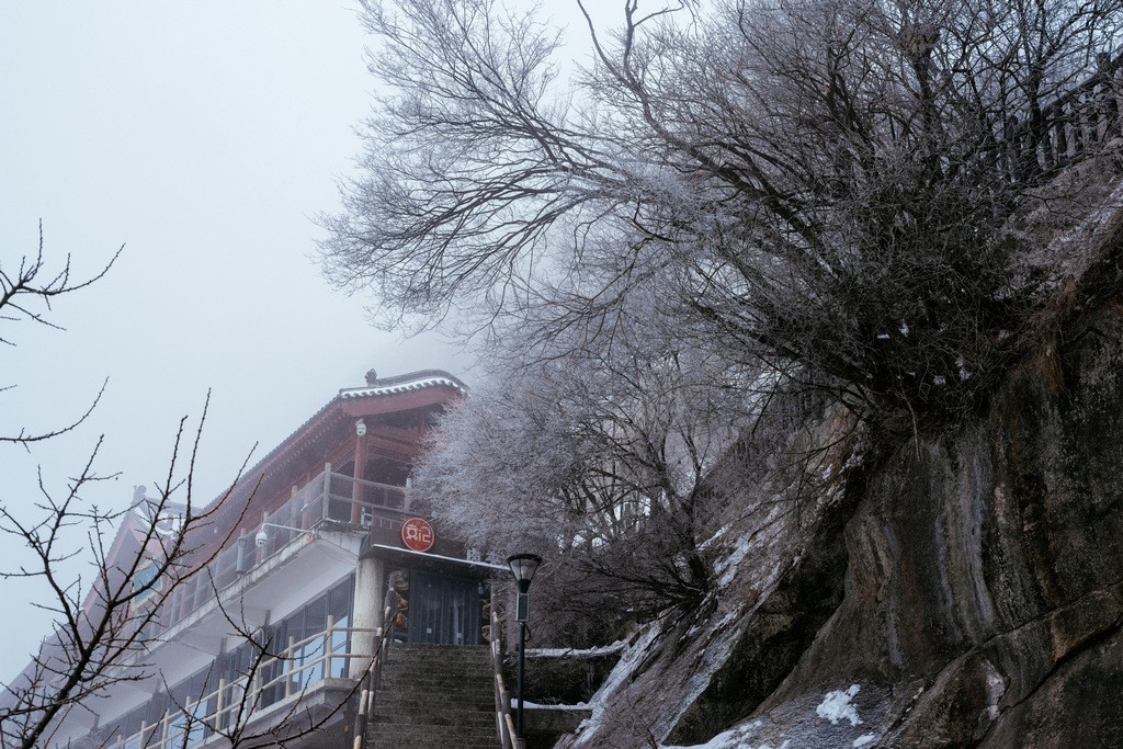 陕西渭南：雪中登华山北峰 看北国靓丽风光
