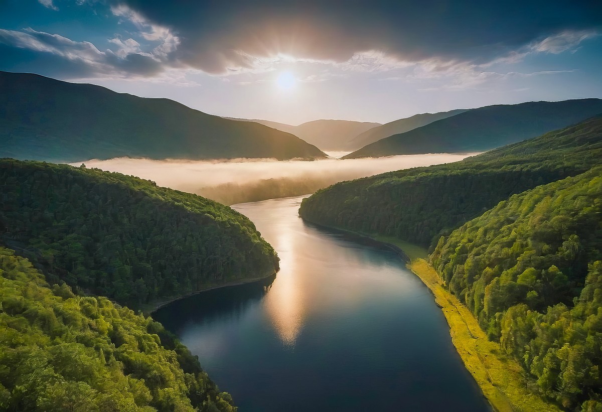 高空俯瞰，森林河流美景令人心旷神怡