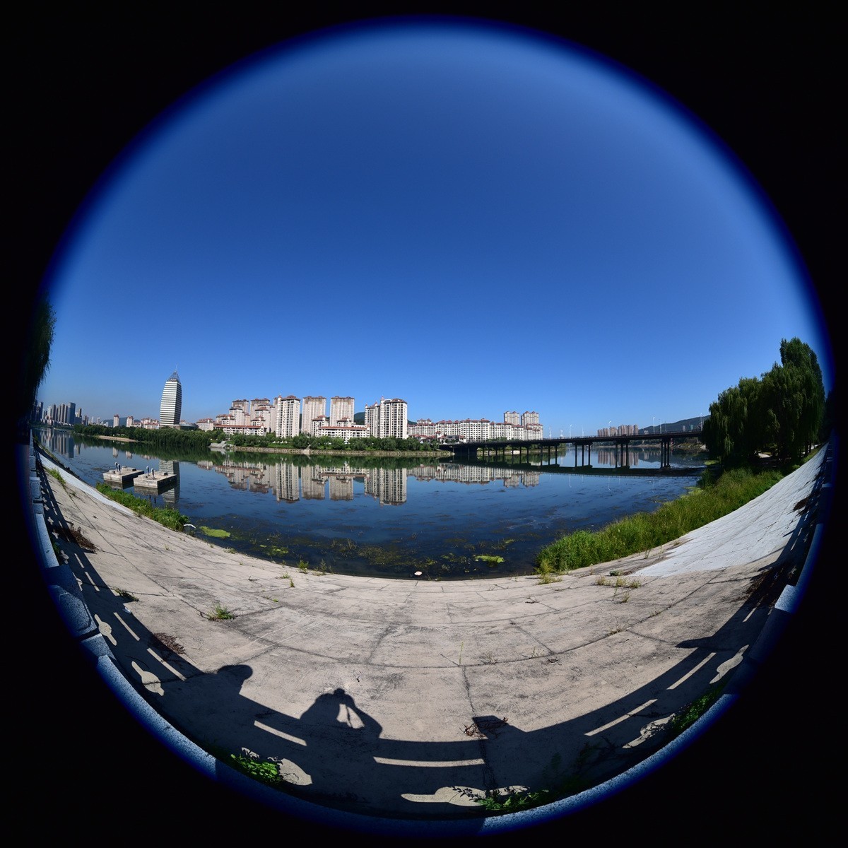 花园山和太子河，鱼眼拍摄。