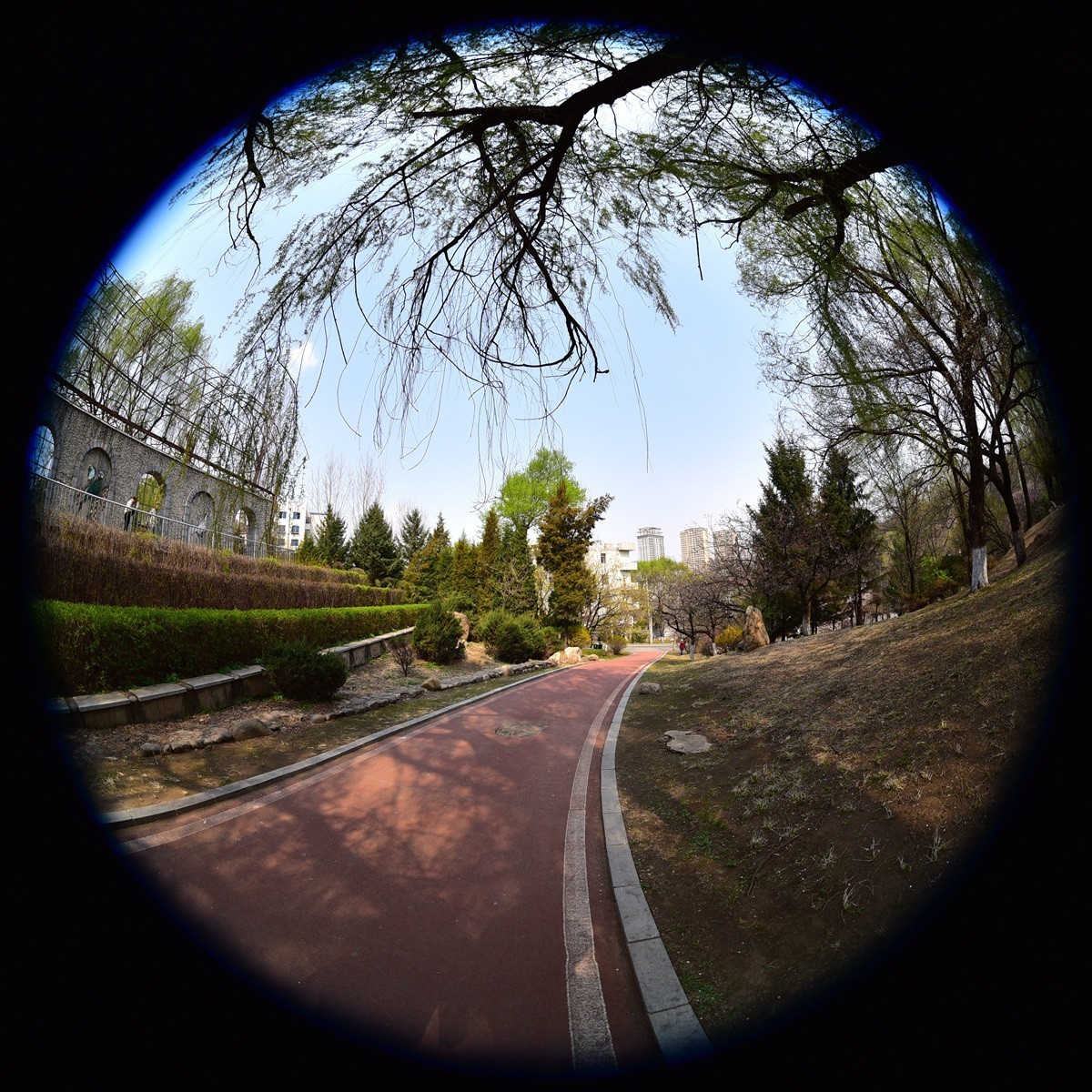 花园山和太子河，鱼眼拍摄。