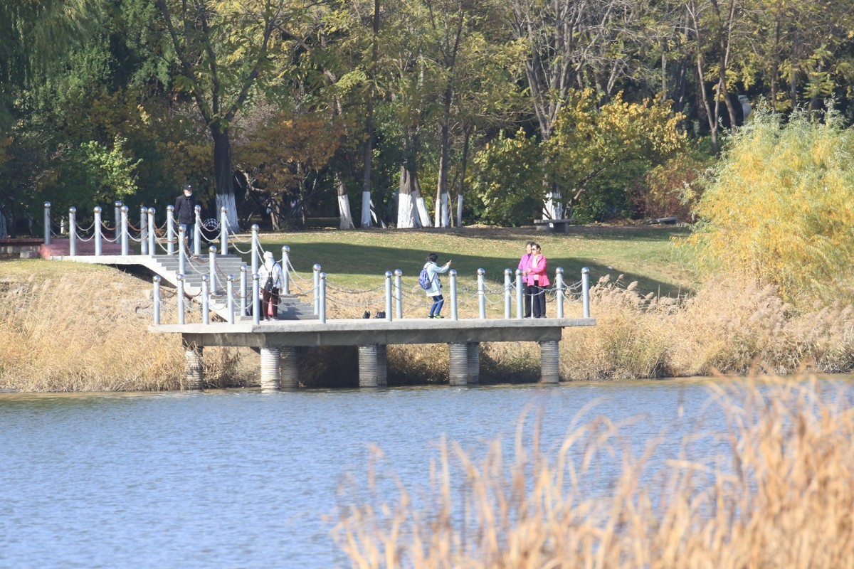 河对面拍照的人们