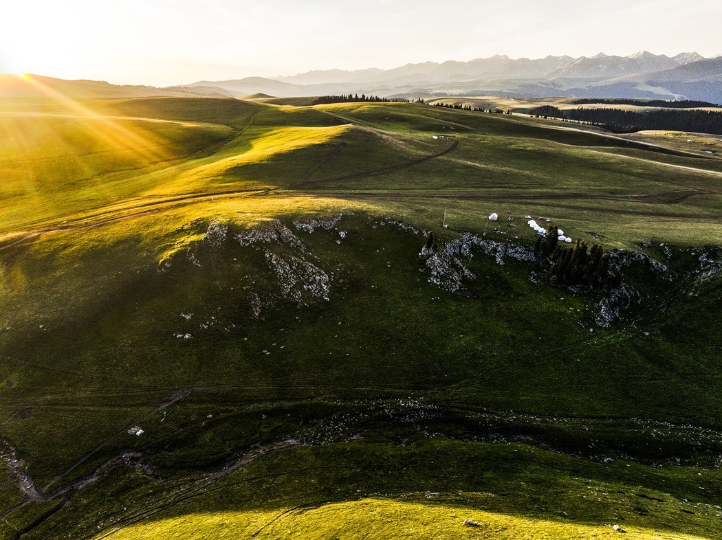 哈萨克的绿毯天边、