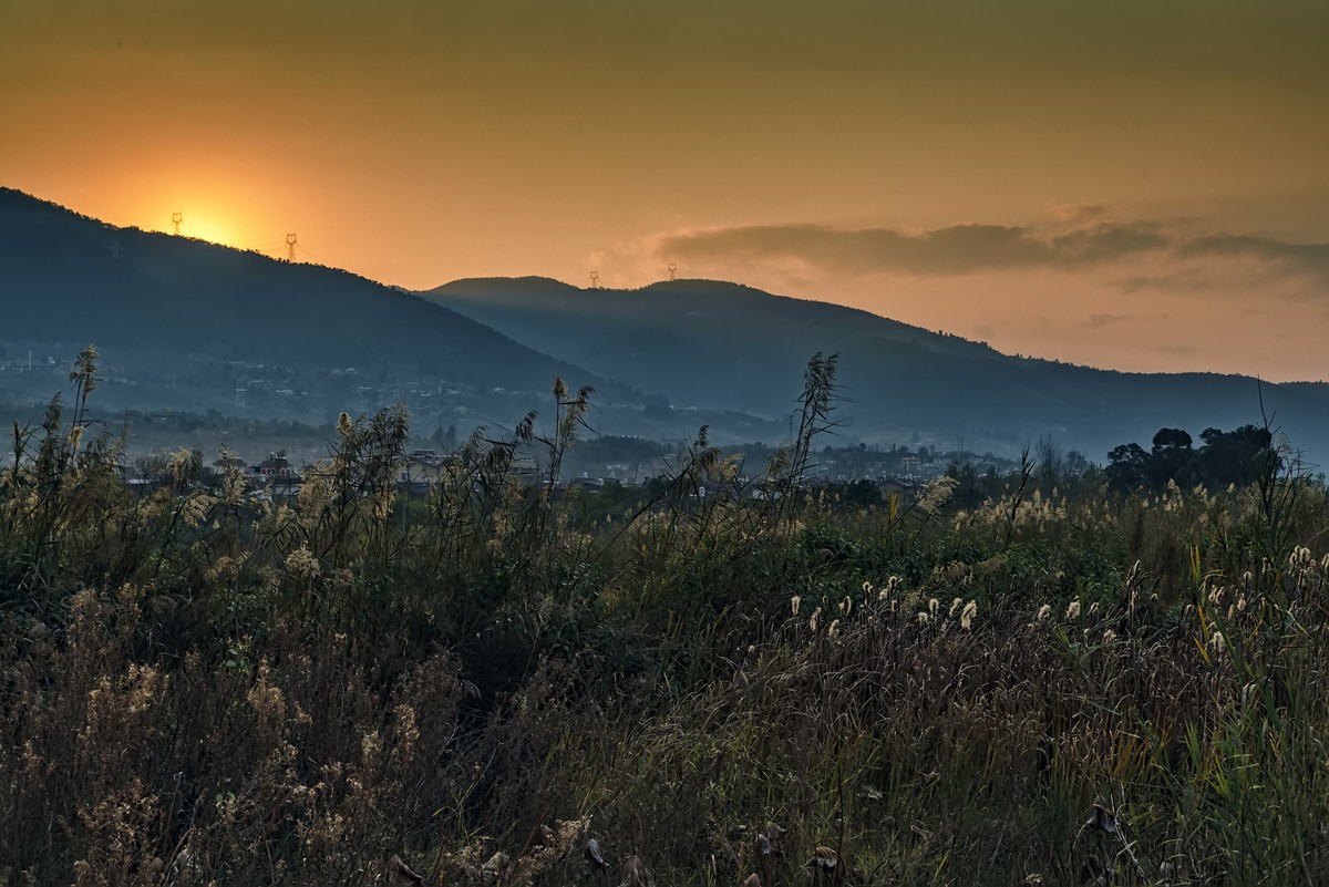 暮色下的邛海湿地