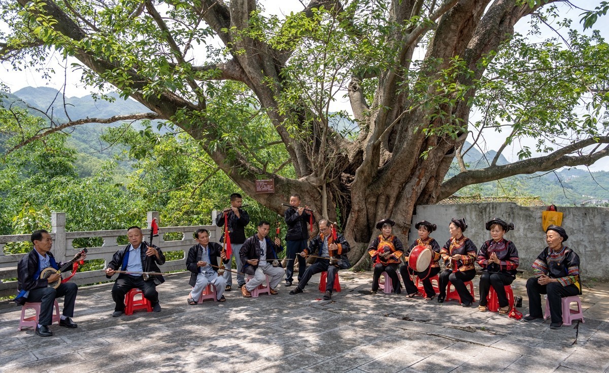 贵州省摄影家协会、大篷车下基层活动。走进安龙县、坝盘村、布依族八音坐唱。