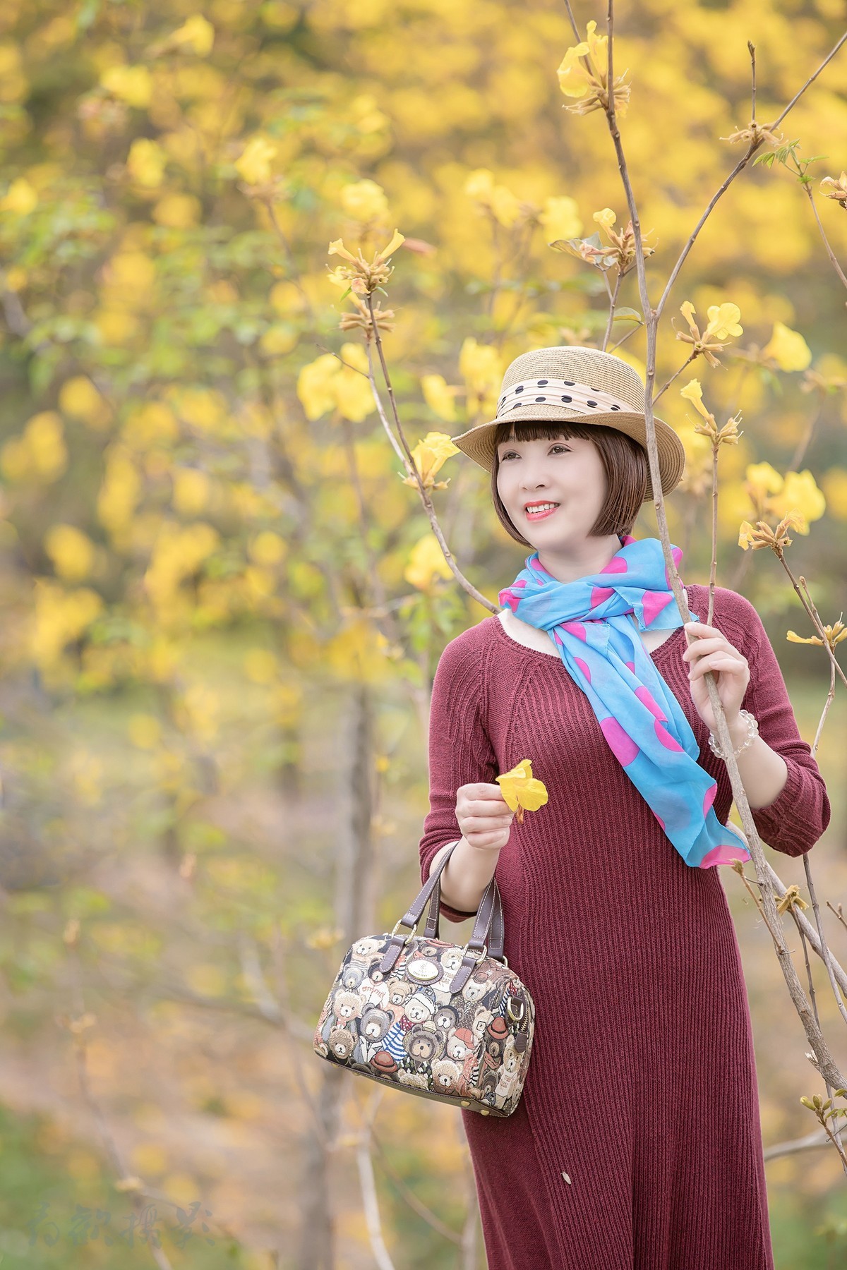 朵朵风铃绿叶中，飘飘然间露芳颜。