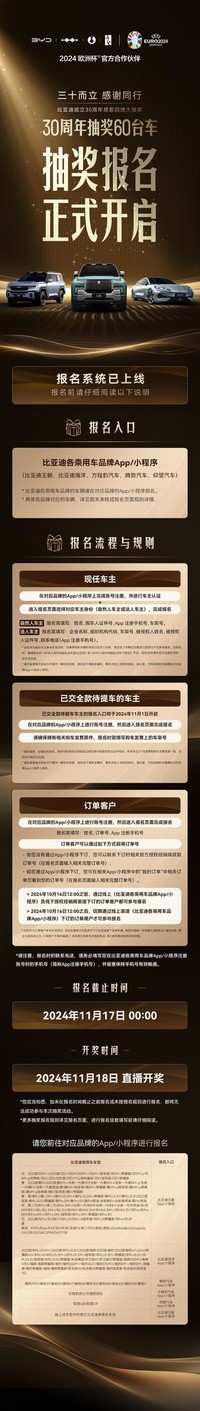 比亚迪30周年庆典开启,60台新车使用权等你来抽!