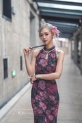 簪花执扇棠衫静影
