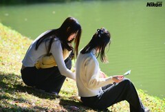 植物园里人的题材。