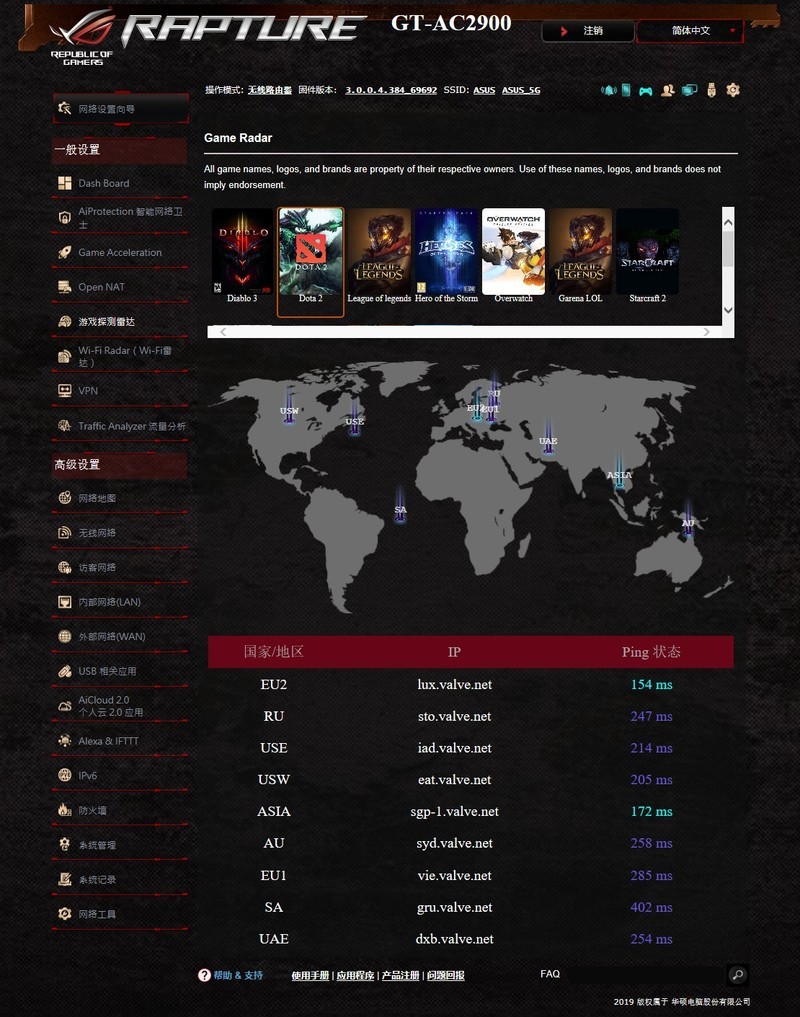 除了RGB灯效，华硕GT-AC2900已经做到全平台加速
