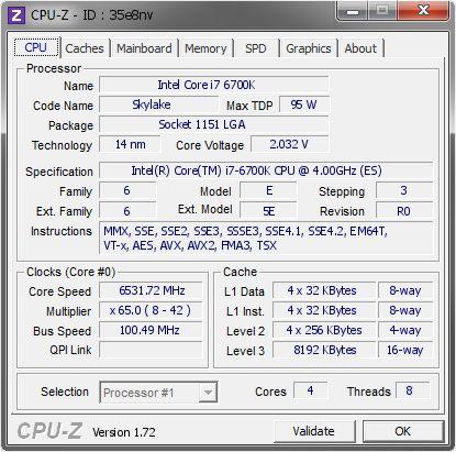#航嘉我坐堂# i7-6700K在液冷下超频到6.5GHz，核心电压感人