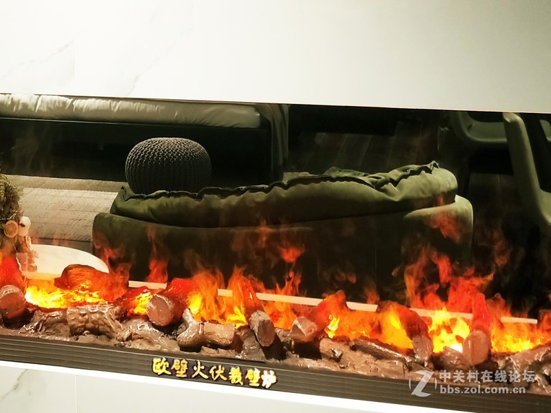 奥迪汽车4S店休闲区隔断装饰伏羲3d伏羲壁炉led仿真燃木篝火背景墙装修绝美效果