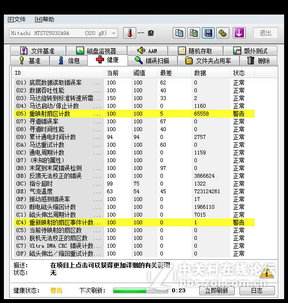 【求助】用HD Tune检测硬盘检出了（05）和（C4），求帮助