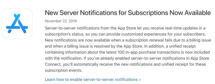 苹果App Store新增服务端订阅通知类型