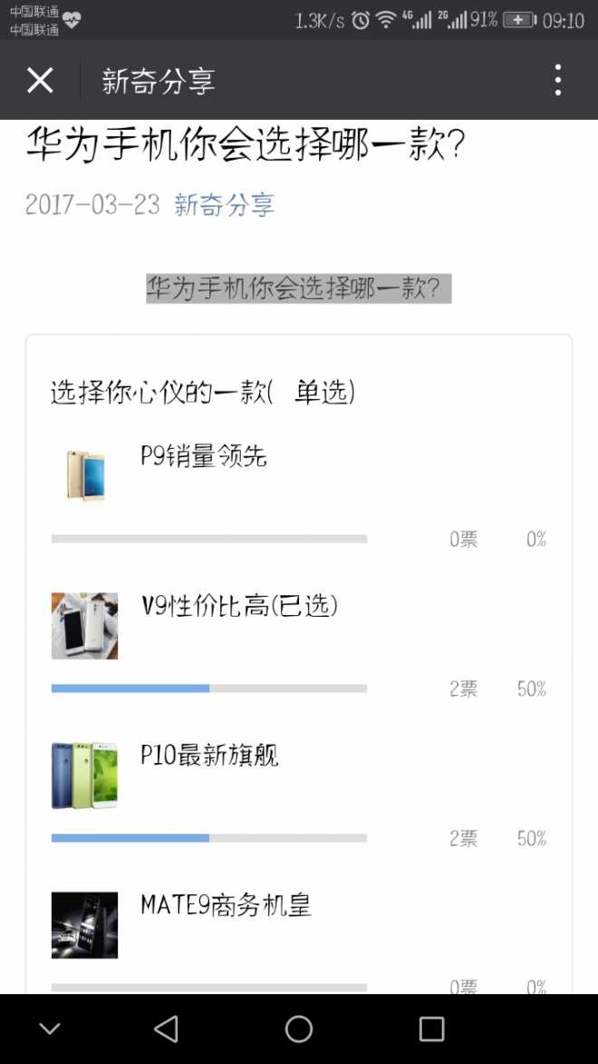 华为手机投票选择，大家来投一票。
