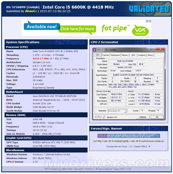 终于又能超外频了！i5-6600K冲上552MHz