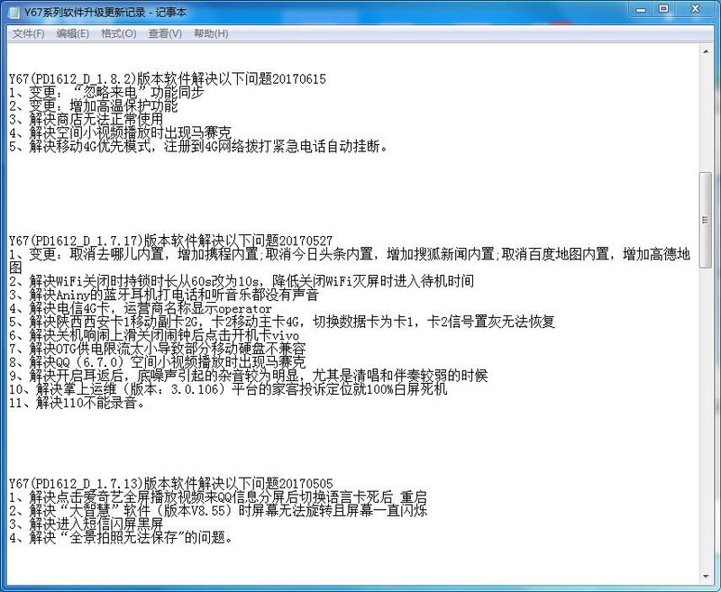 vivoy67a手机想了解各个版本的状况   可以看一下  犹豫数字太多受限制   我就采用截图形式