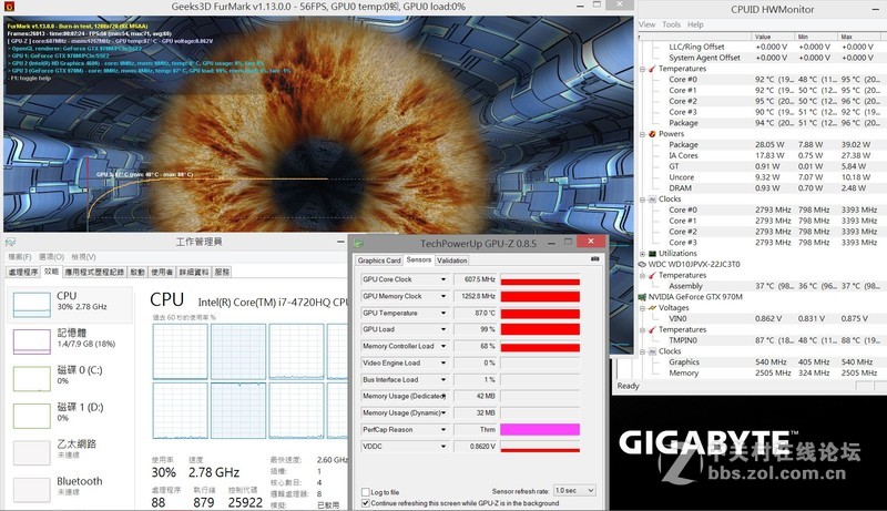 GIGABYTE P34W V3 烧机测试(降频与CPU温度细说明) Part3