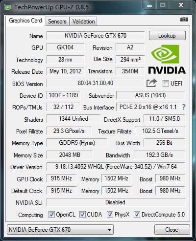 天津  华硕GTX670显卡   620元