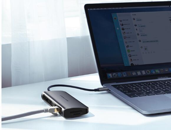 苹果笔记本插口少? 一招扩展8个接口, 5种功能任意用