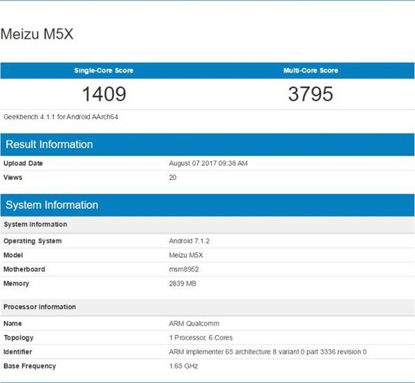 魅族M5X现身Geekbench：搭载骁龙650处理器