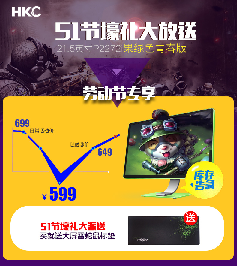 #HKC我坐堂#HKC 惠科 P2272i 21.5英寸 显示器 594元（需领卷）