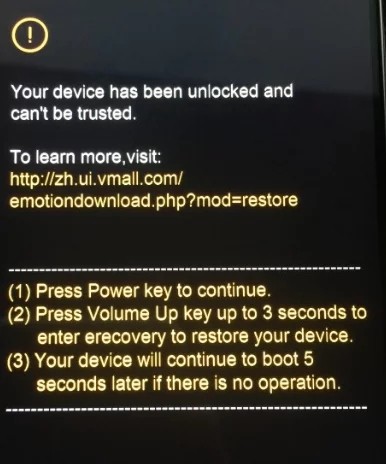 解锁后开机出现警告