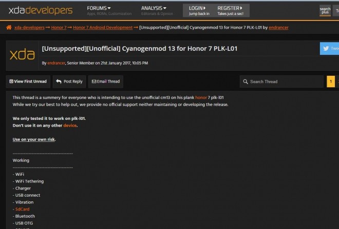 Cyanogenmod 13 for Honor 7 PLK-L01 by endrancer