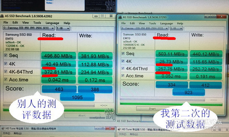 昨天入手的850 EVO 250G固态，但是总觉着速度不对，特别是4K，大家来帮我出出主意！