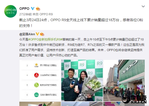 #OPPO我坐堂#——OPPO拍照新旗舰R9首日销量公布：卖疯