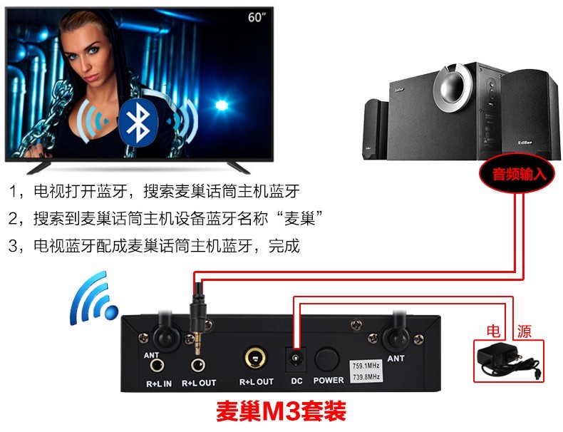 Sharp/夏普LCD-60TX4100A智能电视接麦巢麦克风k歌唱歌