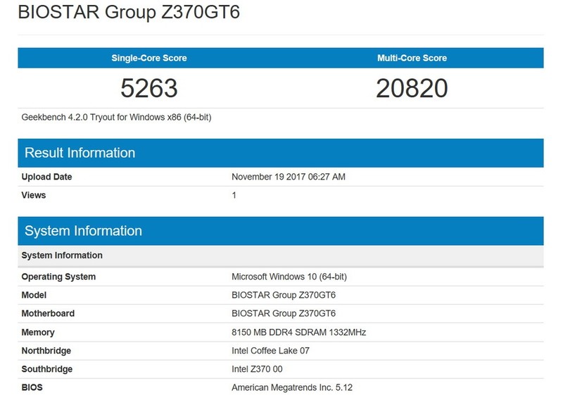 BIOSTAR RACING Z370GT6搭载i5-8600K效能解析