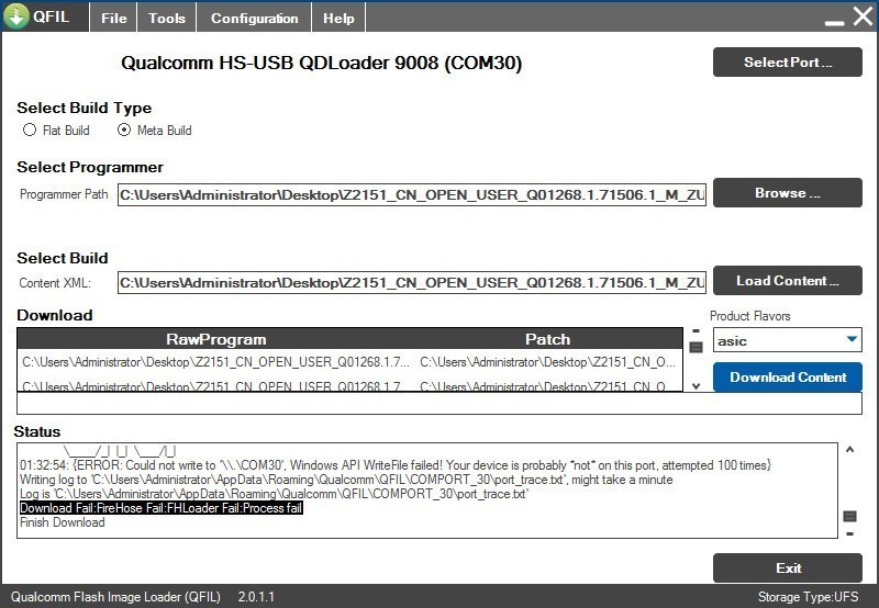 Edge系列9008方式刷机报错Fail:FireHose Fail失败求指教