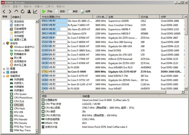 技嘉Z370-HD3P搭配六核I5 8400 aida64extreme 简单测试