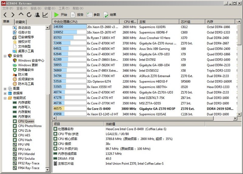 技嘉Z370-HD3P搭配六核I5 8400 aida64extreme 简单测试