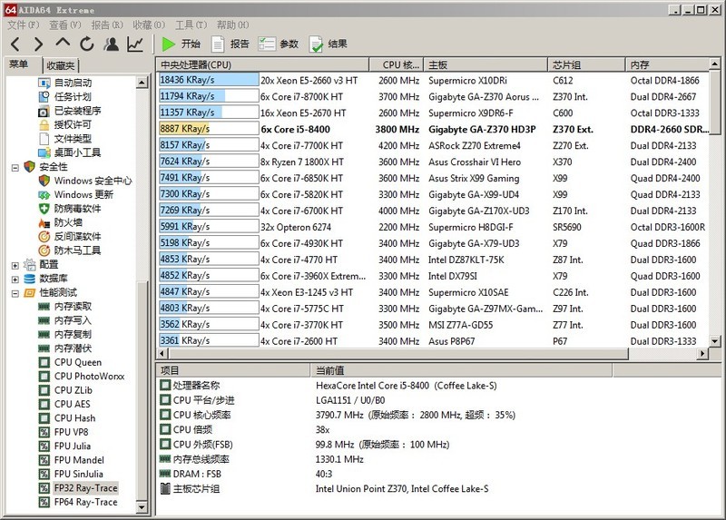 技嘉Z370-HD3P搭配六核I5 8400 aida64extreme 简单测试