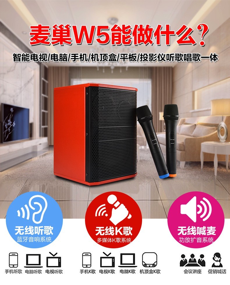 麦巢W5无线麦克风音响套装