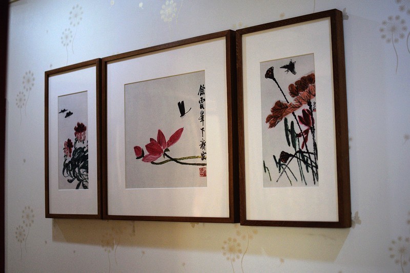 荷气生财 家和万事兴 齐白石三联复刻版画