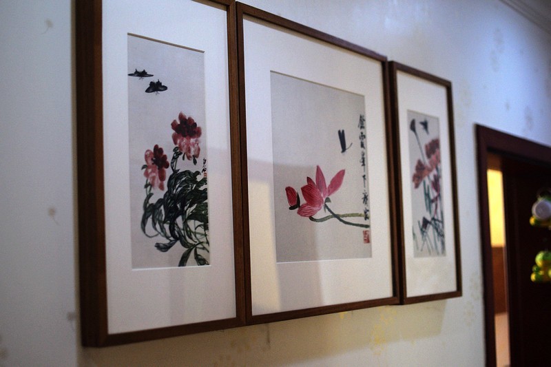 荷气生财 家和万事兴 齐白石三联复刻版画