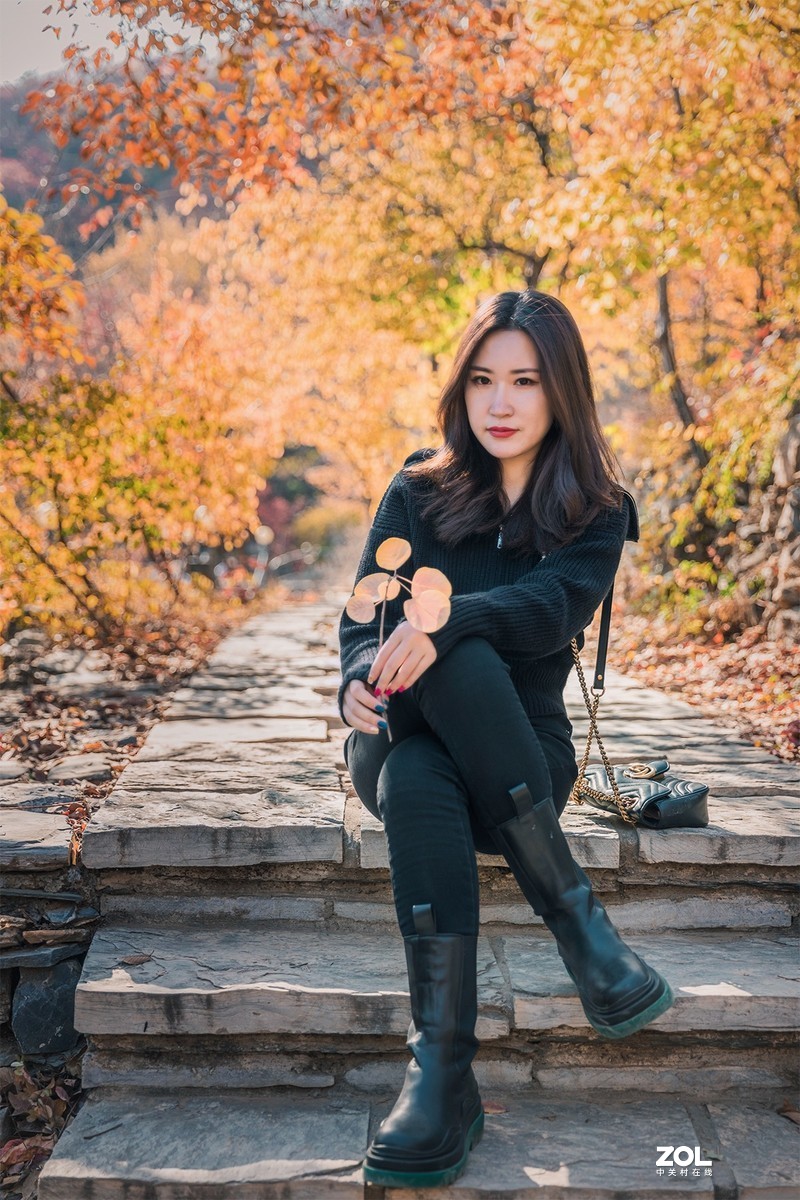 同事小美女秋景人像