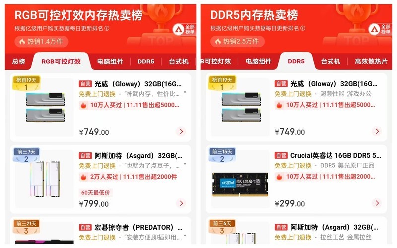 双11装机大漏别错过，光威神武6800MHZ 32GB内存仅需599