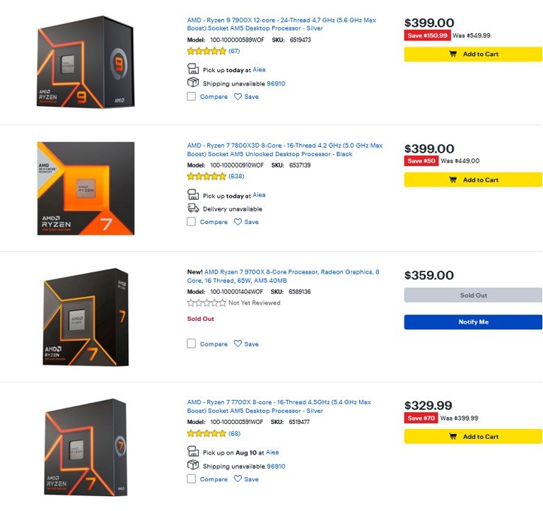 AMD 锐龙 9000 系列处理器价格揭晓：279~599 美元